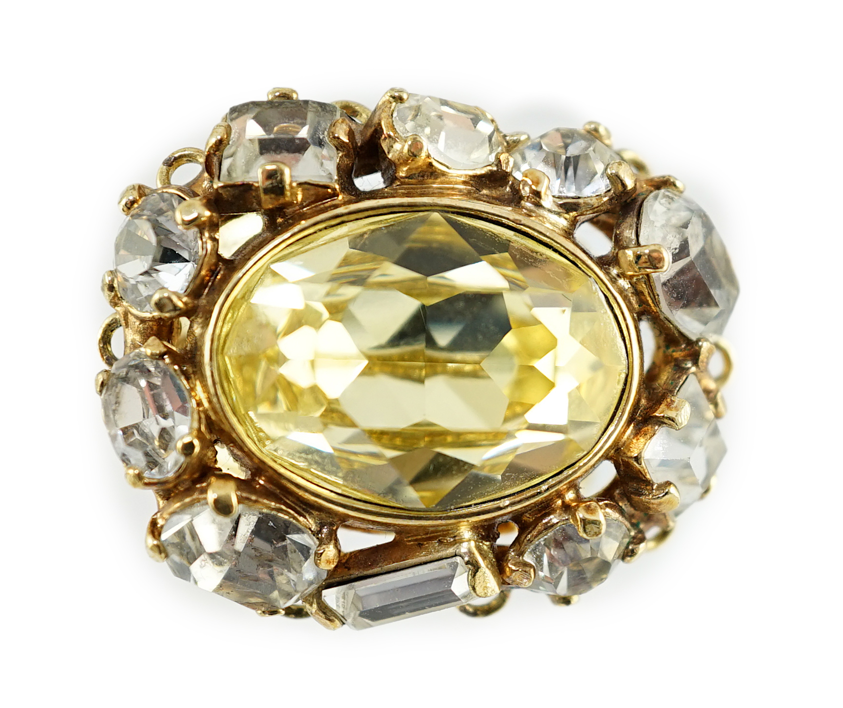 A lady's Versace yellow and clear crystal gold plated ring Size N